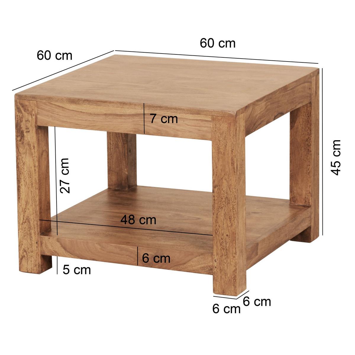 COUCHTISCH MUMBAI aus Massivholz – Landhausstil im kompakten Design, Akazie 60x60x45 cm - Akaziefarben, Holz (60/60/45cm) - KADIMA DESIGN