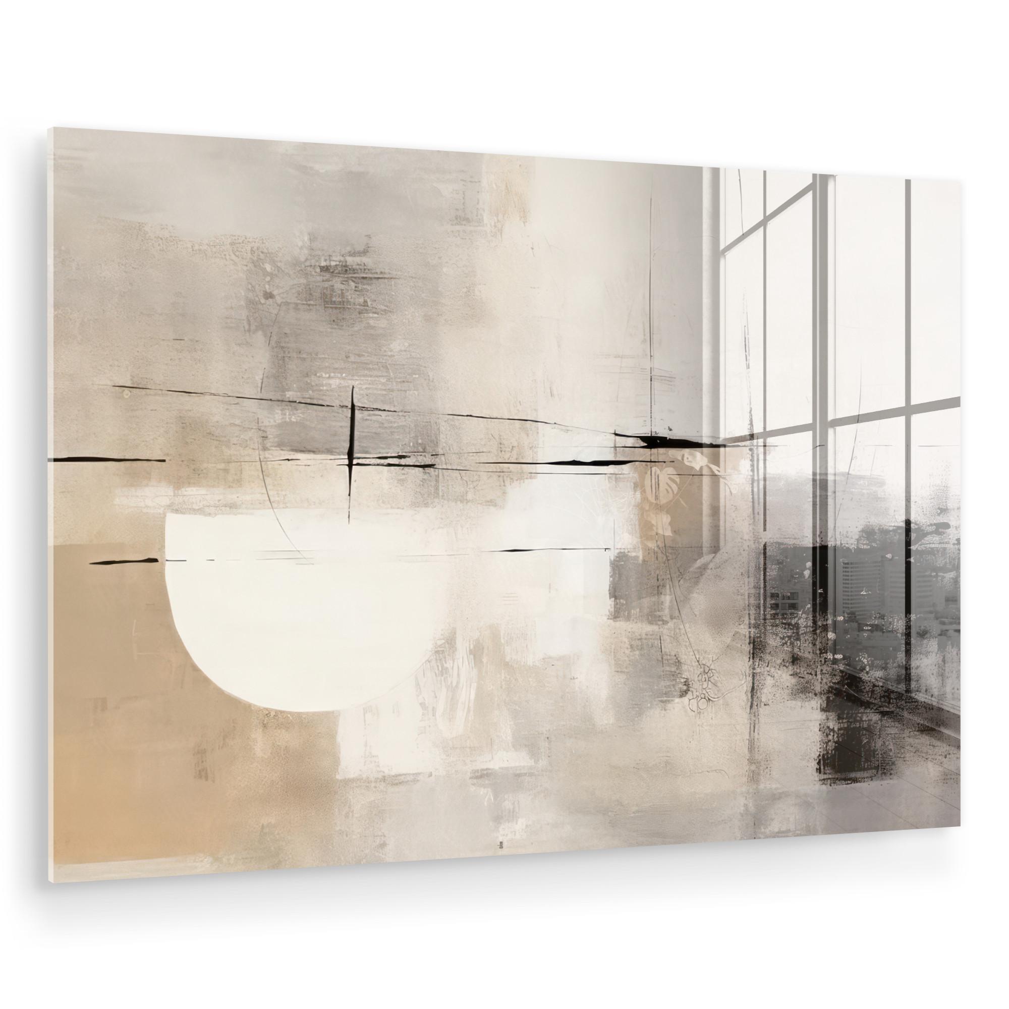 ACRYLGLASBILD Abstrakt - Kunst - Grau Room Decor 90x60 cm - Hellgrau, Glas (90/60cm) - MuchoWow