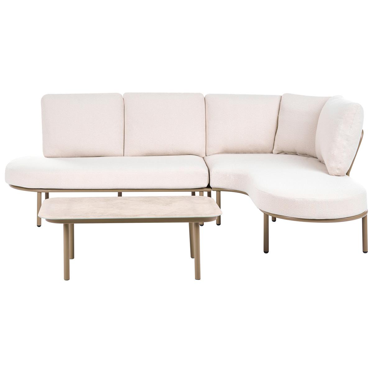 GARTENSOFA mit Tisch 4-Sitzer Metall Braun Pollina - Beige/Braun, Metall (238/77/162cm) - Beliani