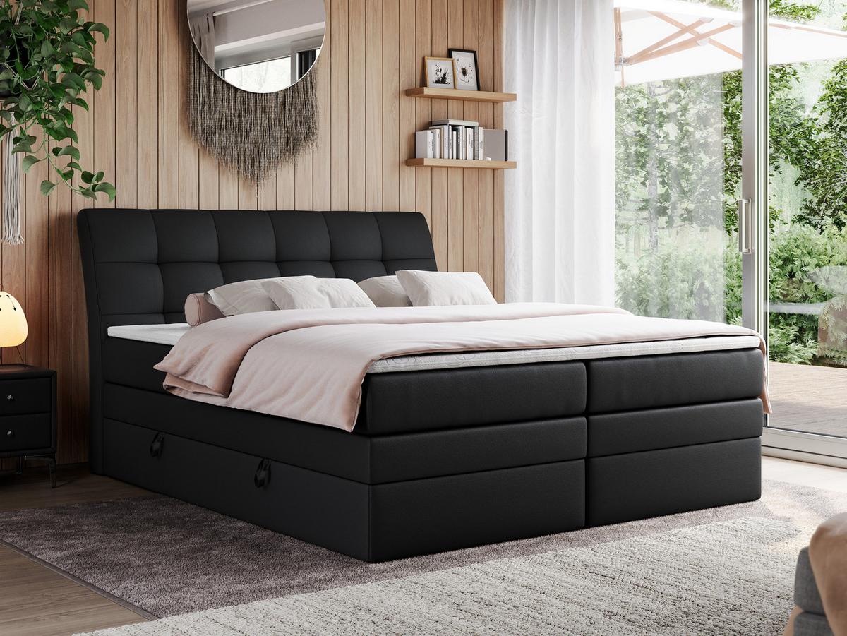 BOXSPRINGBETT GOLD-10 KING 160/200 Schwarz Kunstleder - H4 - Schwarz, Holz/Textil (160/200cm) - MKS