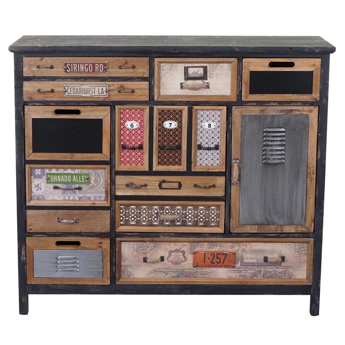 APOTHEKER-SCHRANK TANNE Schwarz, Multicolor - Multicolor/Schwarz, Holz (110/100/32cm) - MCW