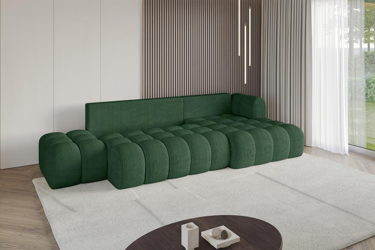 ECKSOFA mit Schlaffunktion Ottomane RECHTS OLEA-L2 321x164x75 Grün Cord - Salbeigrün/Schwarz, Holzwerkstoff/Kunststoff (164/321cm) - ALTDECOR