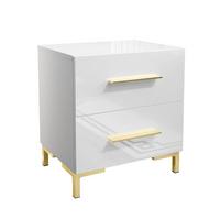 NACHTTISCH LINA LUX mit Griffen und Beinen, Hochglanzplatte – Beinfarbe: Gold - Weiß, Holzwerkstoff (45/50/38.5cm) - Lookway