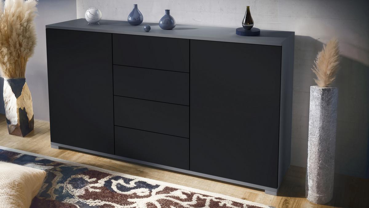 SIDEBOARD Santo Schwarz matt - Schwarz, Holzwerkstoff (138.5/75.5/35cm) - Vladon