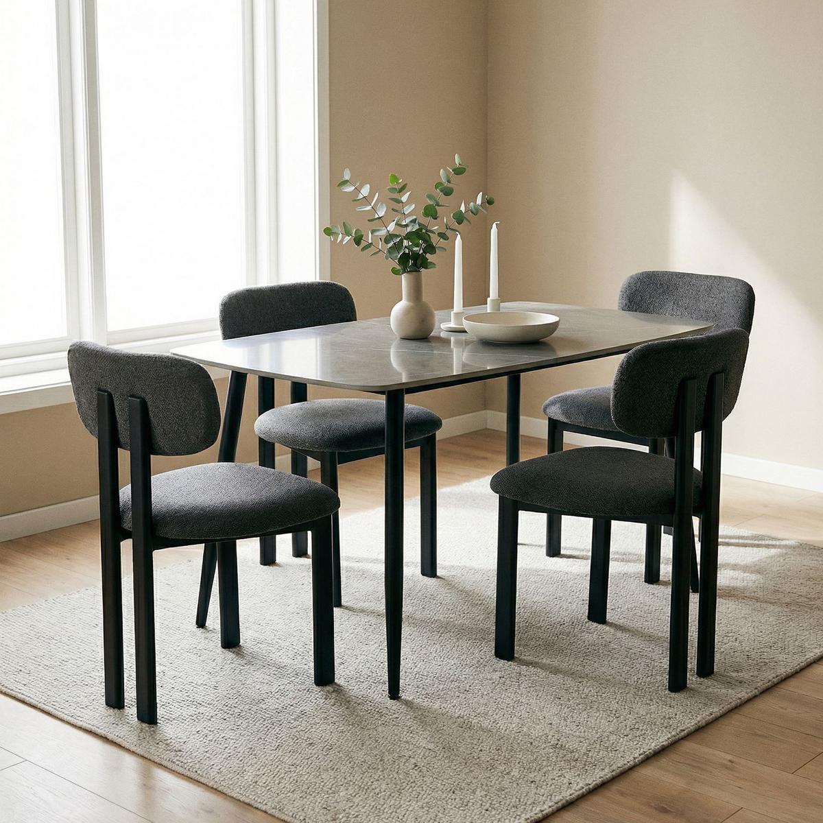 ESSGRUPPE MORA/FRANCA 5er Set schwarz, dunkelgrau - Schwarz, Metall (140/76/80cm) - IDIMEX