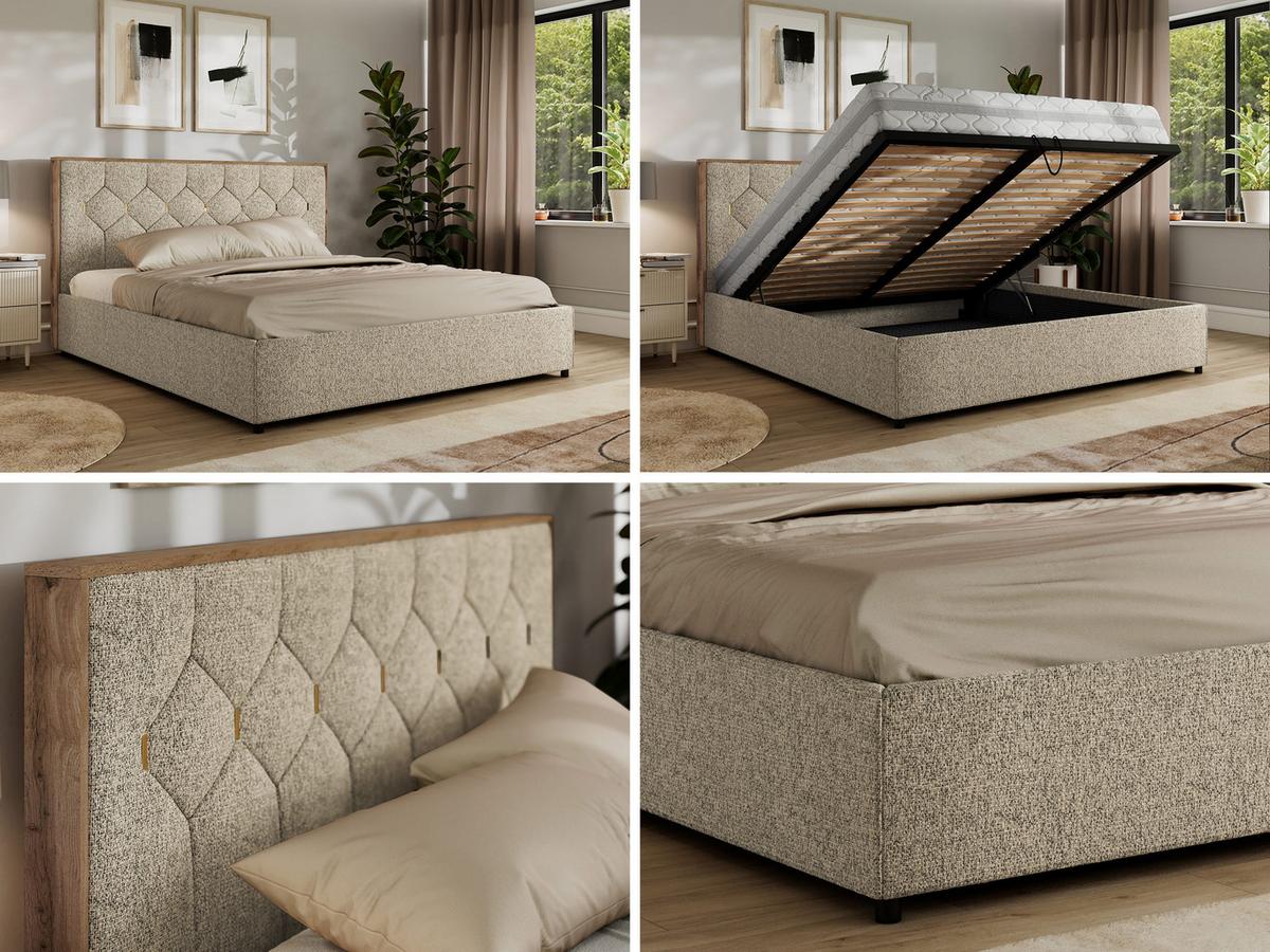 POLSTERBETT LARINO CLASSIC 140/200 - Dunkelbeige Strukture - Multipocket-Matratze - Bronzefarben, Textil (140/200cm) - MKS