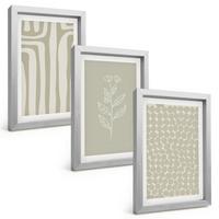 BILDER SET 3er Set - 20x30 cm Silberner Rahmen - Geometrische Pflanzenmuster - Silberfarben, Kunststoff (20/30cm) - TULUP
