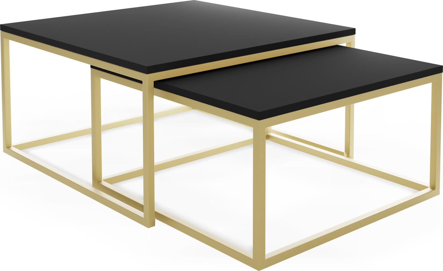 COUCHTISCHE Vella Gold 2er-Set quadratisch, Schwarz 76/76/39cm + 66/66/34 cm - Goldfarben/Schwarz, Holzwerkstoff/Metall (76/76/39cm) - WFL GROUP
