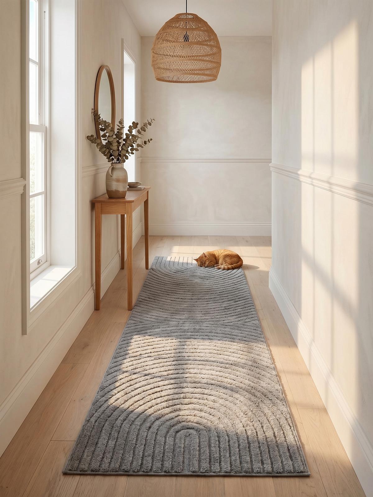 TEPPICH Hochflor RIGI in Silber, mit organischen Bögen in 3D, 80 x 250 cm - Silberfarben, Textil (80/250cm) - KADIMA DESIGN