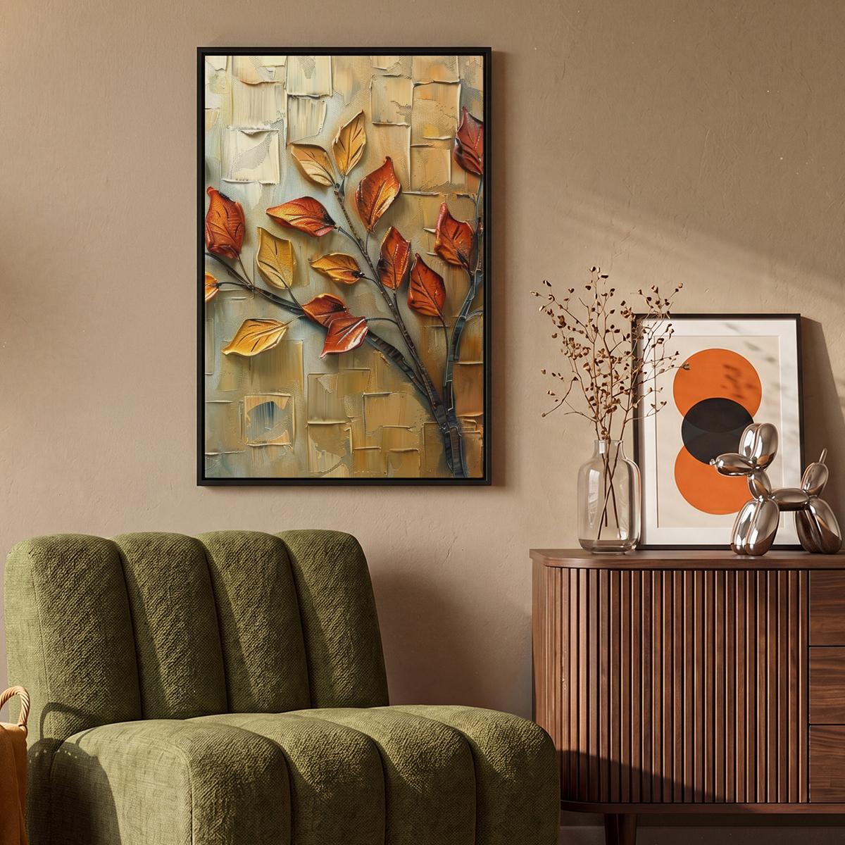 LEINWAND Bilder mit Rahmen - Baum - Abstrakt - Natur - Kunst - 60x90 - Goldfarben, Textil (60/90cm) - MuchoWow