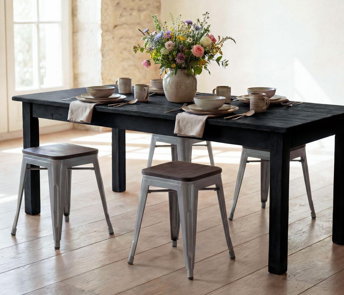 HOCKER HOLZ-SITZFLÄCHE Grau 4er-Set - Grau, Holz (39/45/39cm) - MCW