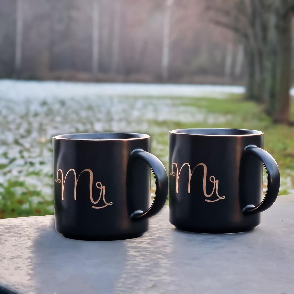 KAFFEETASSE mit Goldrand und Aufschrift Mr & Mr 300 ml (2-tlg.) - Schwarz, Keramik (0.3L) - Intirilife