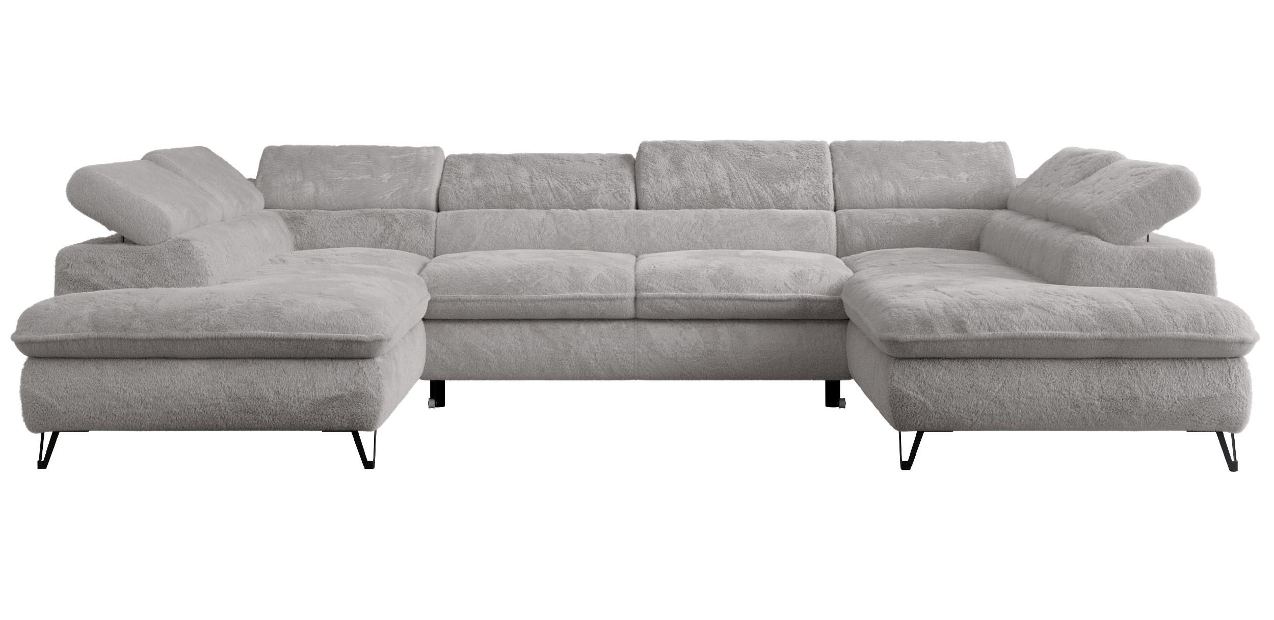 WOHNLANDSCHAFT PETER U Plüsch Hellgrau - Hellgrau/Schwarz, Textil/Metall (346/76/208cm) - MKS