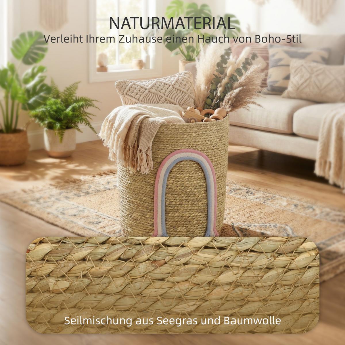 AUFBEWAHRUNGSKORB Seegras Baumwollseil Naturholz - Naturfarben, Naturmaterialien (30/35/30cm) - HOMCOM