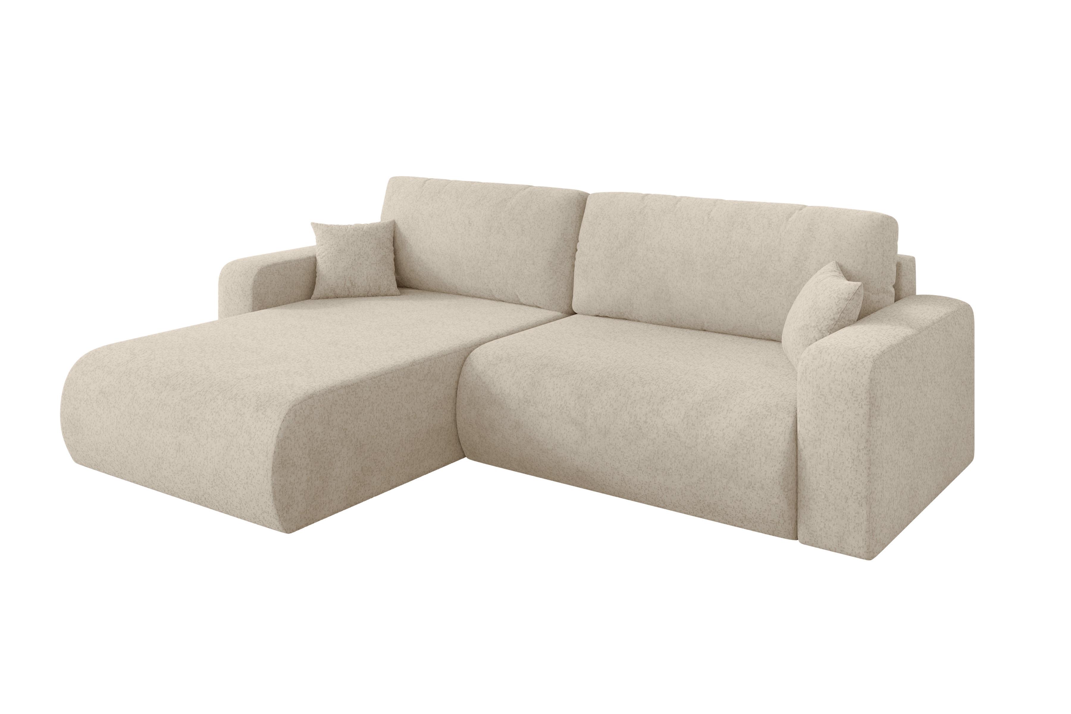 ECKSOFA mit Schlaffunktion Ottomane Links BERY-L 276x193x88 Creme Velours - Creme/Schwarz, Holzwerkstoff/Kunststoff (276/193cm) - ALTDECOR