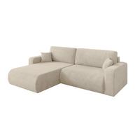 ECKSOFA mit Schlaffunktion Ottomane Links BERY-L 276x193x88 Creme Velours - Creme/Schwarz, Holzwerkstoff/Kunststoff (276/193cm) - ALTDECOR