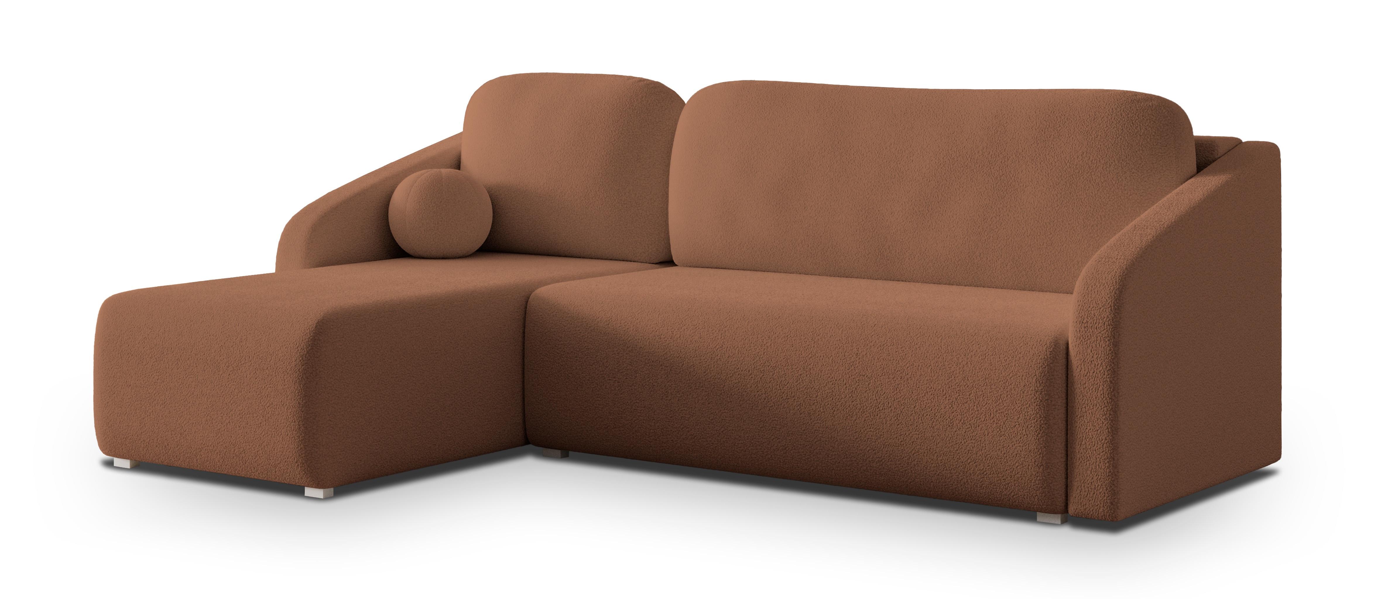 ECKSOFA MARELLO Kupferfarben Boucle-Stoff mit Schlaffunktion - Kupferfarben, Holz (220/143cm) - MASSENO