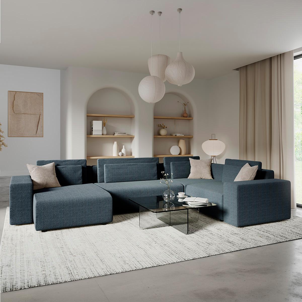 PANORAMASOFA Lorenzo 5 Sitzplätze Dunkelgrau - Grau, Holz (378/85/236cm) - Petits-meubles