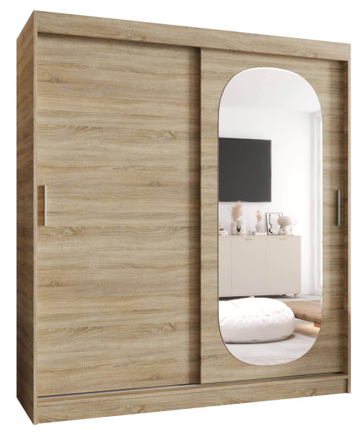 SCHIEBETÜRENSCHRANK mit Spiegel ROYAL 200/180/62 2-türig - Silberfarben/Sonoma Eiche, Holz (180/62/180cm) - MÖBEL KRYSPOL