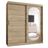 SCHIEBETÜRENSCHRANK mit Spiegel ROYAL 200/180/62 2-türig - Silberfarben/Sonoma Eiche, Holz (180/62/180cm) - MÖBEL KRYSPOL