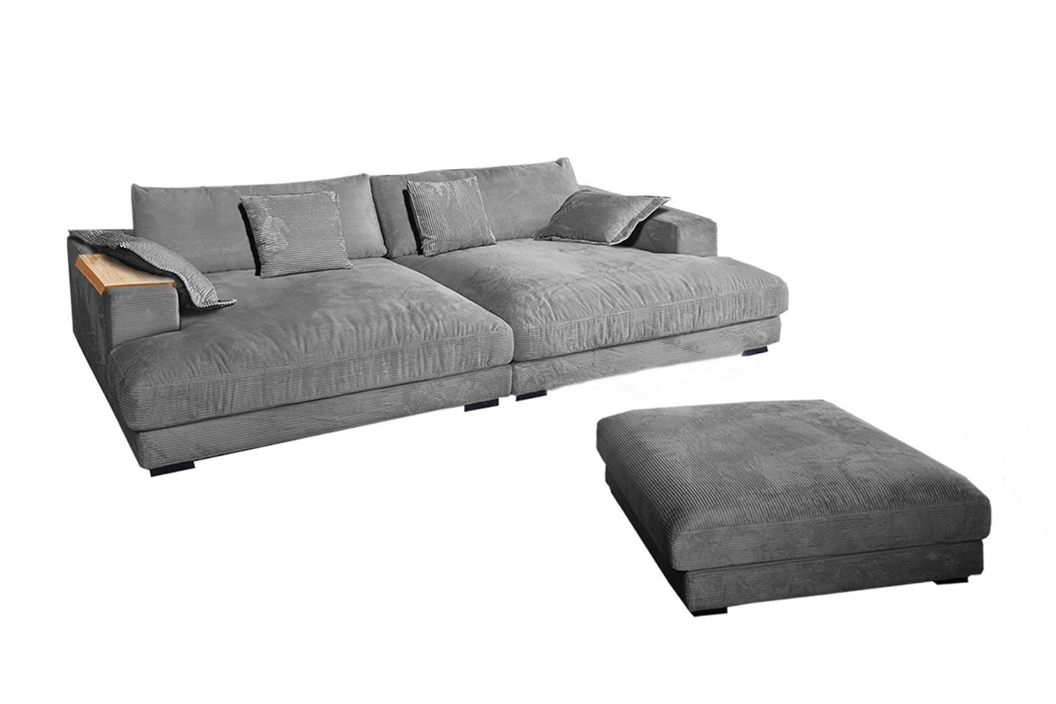 BIG SOFA-SET 7-TLG MADELINE Grau Cord - Schwarz/Grau, Kunststoff/Textil (290/85/170cm) - KAWOLA