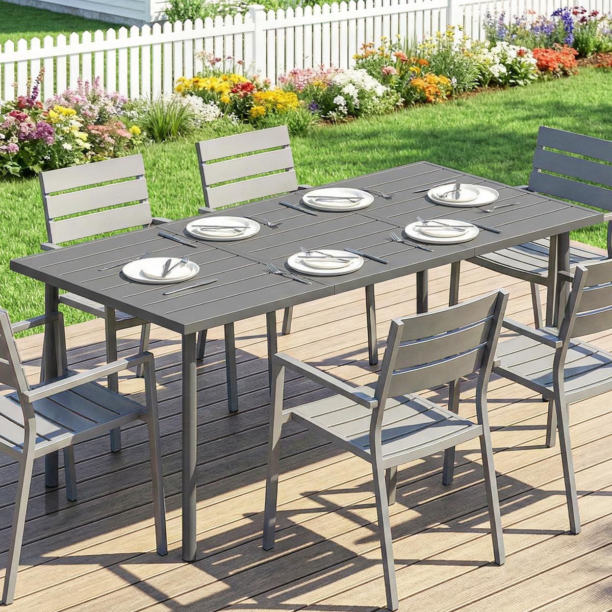 GARTENTISCH Metall Stahl Dunkelgrau - Dunkelgrau, Metall (165/80/74cm) - Outsunny