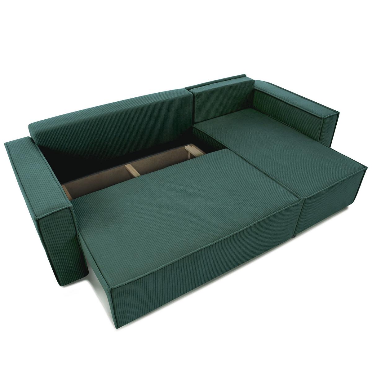 ECKSCHLAFSOFA Neapol mit Bettkasten, 255 cm, Cord-Stoff, Grün - Schwarz/Grün, Textil (256/148cm) - Beautysofa