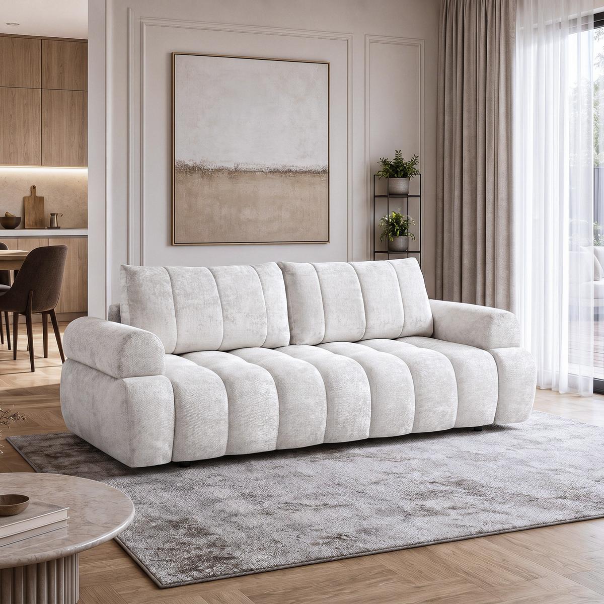 SCHLAFSOFA Mavi 3-Sitzer mit Schlaffunktion, Bettsofa Schlafcouch 195x145 cm, Creme - Creme, Textil (255/100/110cm) - Beautysofa