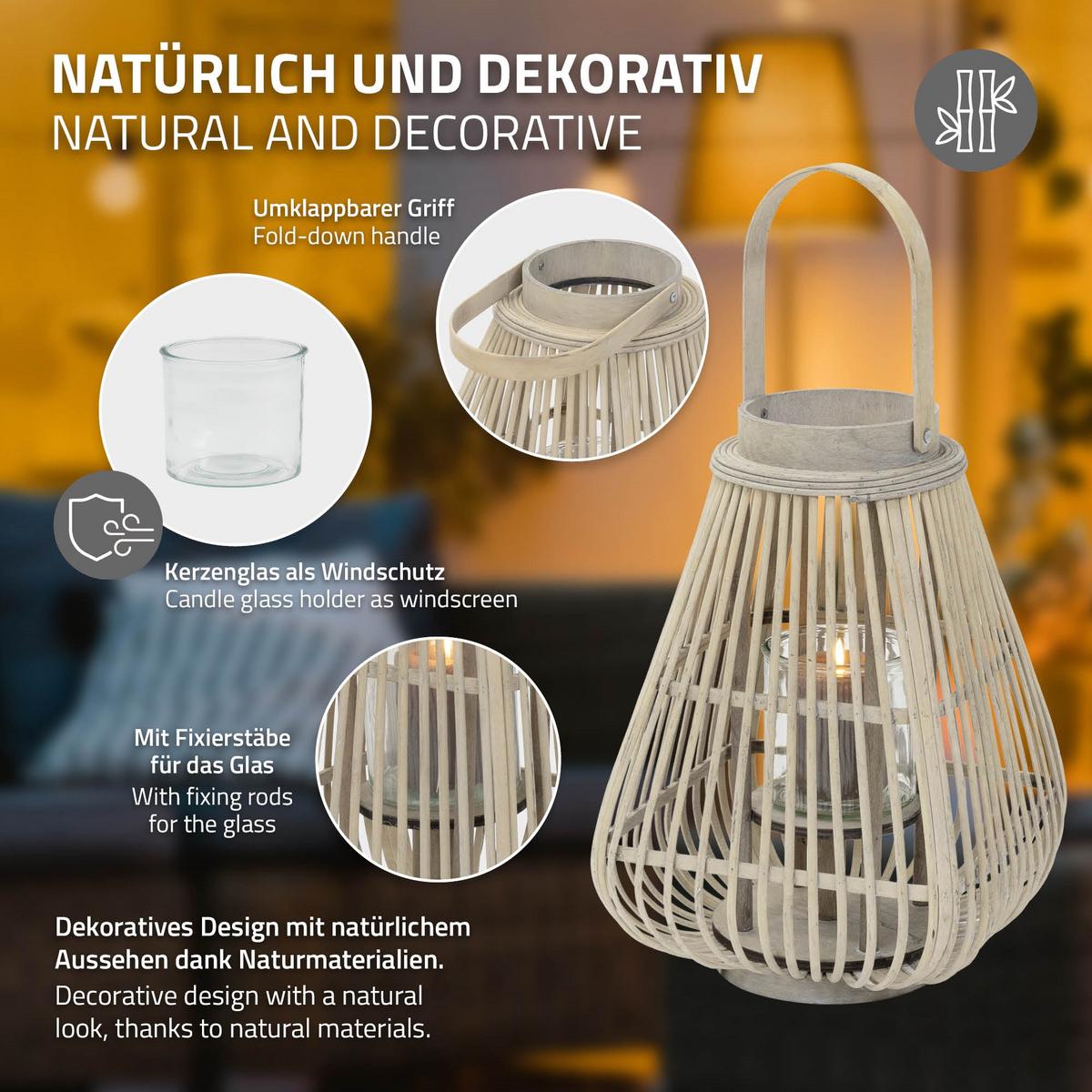 BAMBUS LATERNE H: 50 cm Holzfarbe Boho Stil - Naturfarben, Holz (24/50/24cm) - ECD-Germany