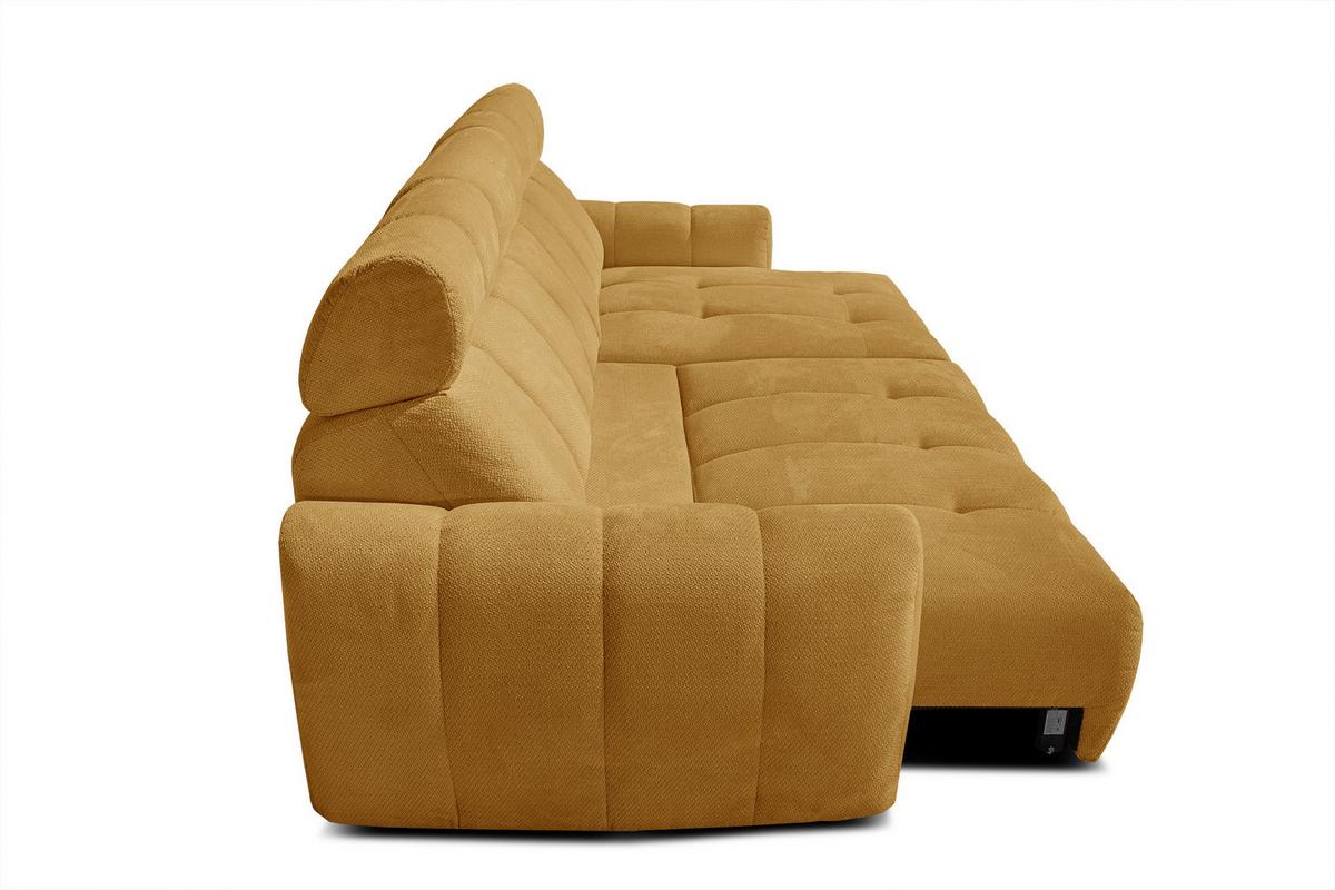 ECKSOFA KIMI 3-Sitzer, ausziehbarer Sitz, verstellbare Kopfstützen, senfgelb - Gelb/Schwarz, Holzwerkstoff/Textil (270/160cm) - Wozimo