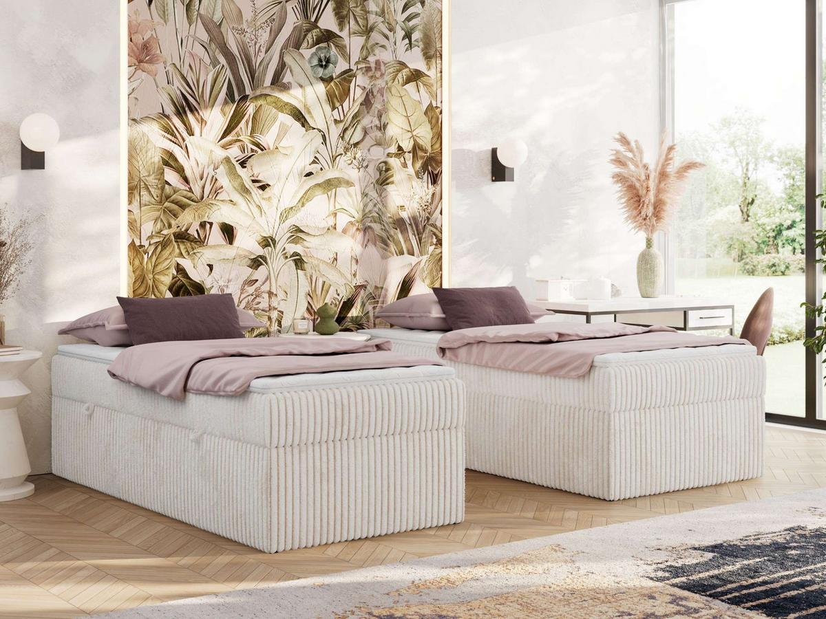 BOXBETT ZERO 90/200 - Beige Cord - H3 - Topper Visco - Beige, Textil (90/200cm) - MKS