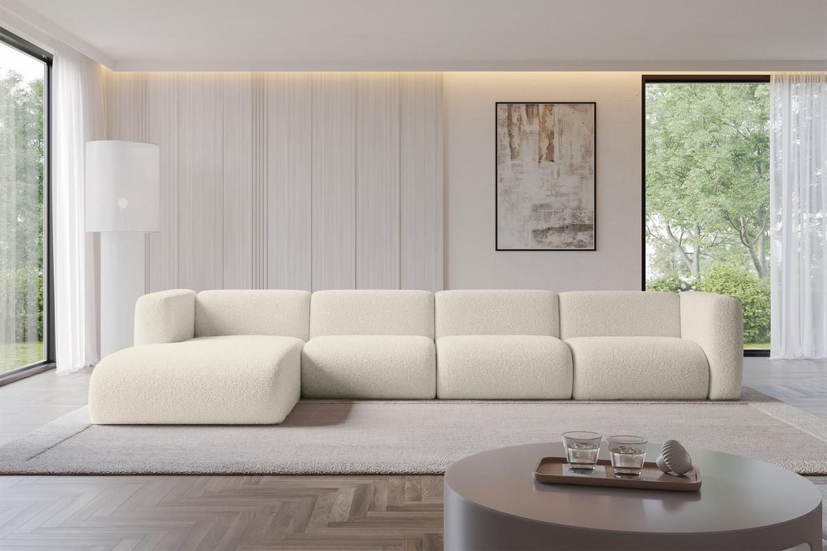 ECKSOFA Ottomane Links MIRA-L3 409x179x70 Beige Bouclé - Kaschmir/Beige, Holzwerkstoff/Kunststoff (409/179cm) - ALTDECOR