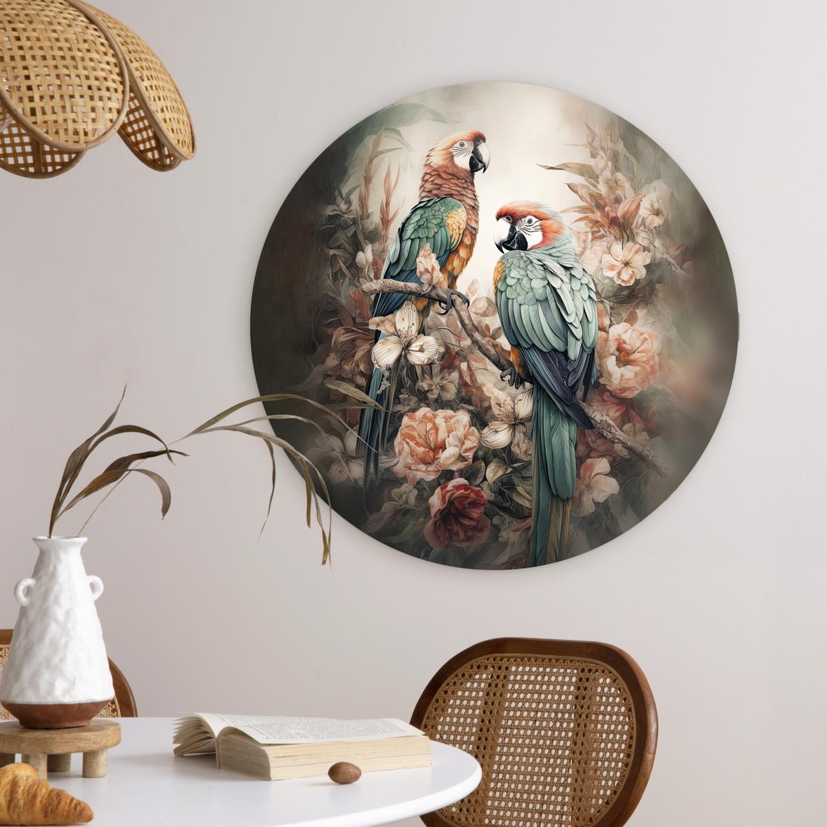 WANDBILD Papageien - Vögel - Natur - Blumen Wanddeko Schlafzimmer 60x60 cm - Baltimorefarben, Kunststoff (60/60cm) - MuchoWow