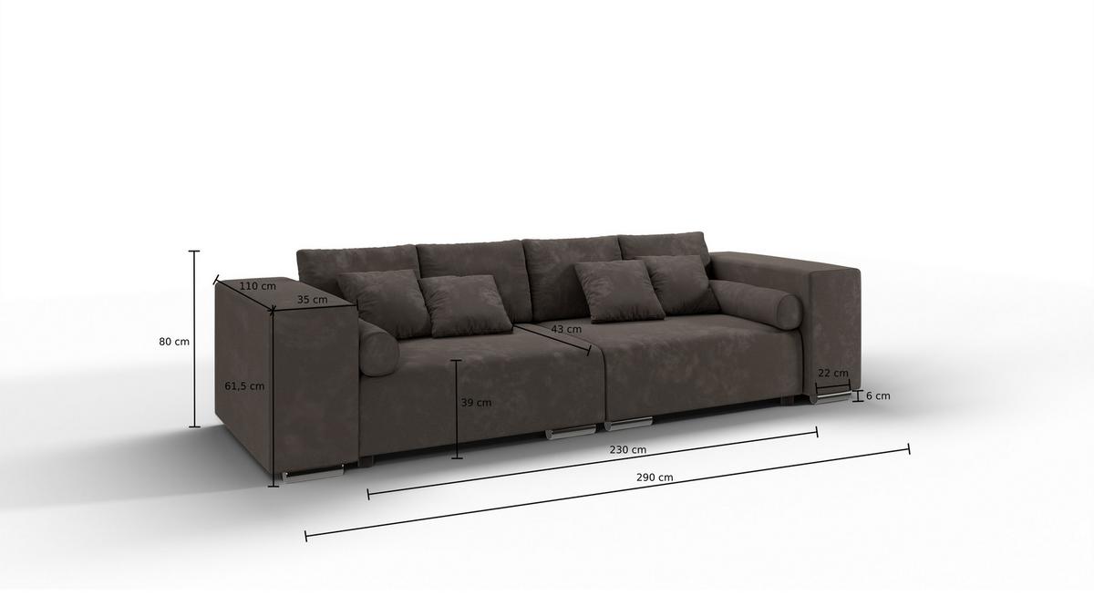 BIGSOFA Kami Microfaser Khaki - Dunkelbraun/Silberfarben, Kunststoff/Textil (290/80/110cm) - S-Style