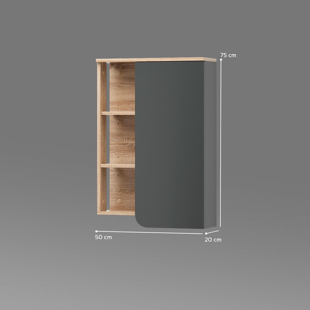 BADSCHRANK Marano Anthrazit 50 x 75 cm mit Tür und offenen Fächern - Anthrazit, Holzwerkstoff (50/75/20cm) - Livinity®