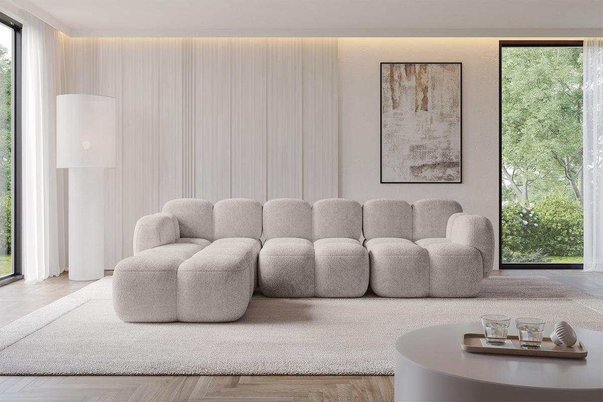ECKSOFA modulares Sofa Links Miko-L2 302x205x75 Hellgrau Velours - Hellgrau/Schwarz, Holzwerkstoff/Kunststoff (302/205cm) - ALTDECOR