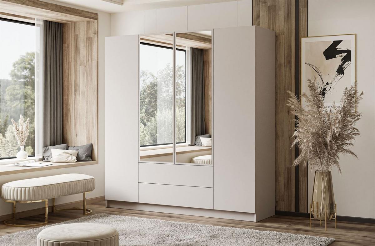 KLEIDERSCHRANK AUREL 4D2SZ mit Schubladen und Spiegel - Kaschmir, Holzwerkstoff (200/200/57cm) - Lookway
