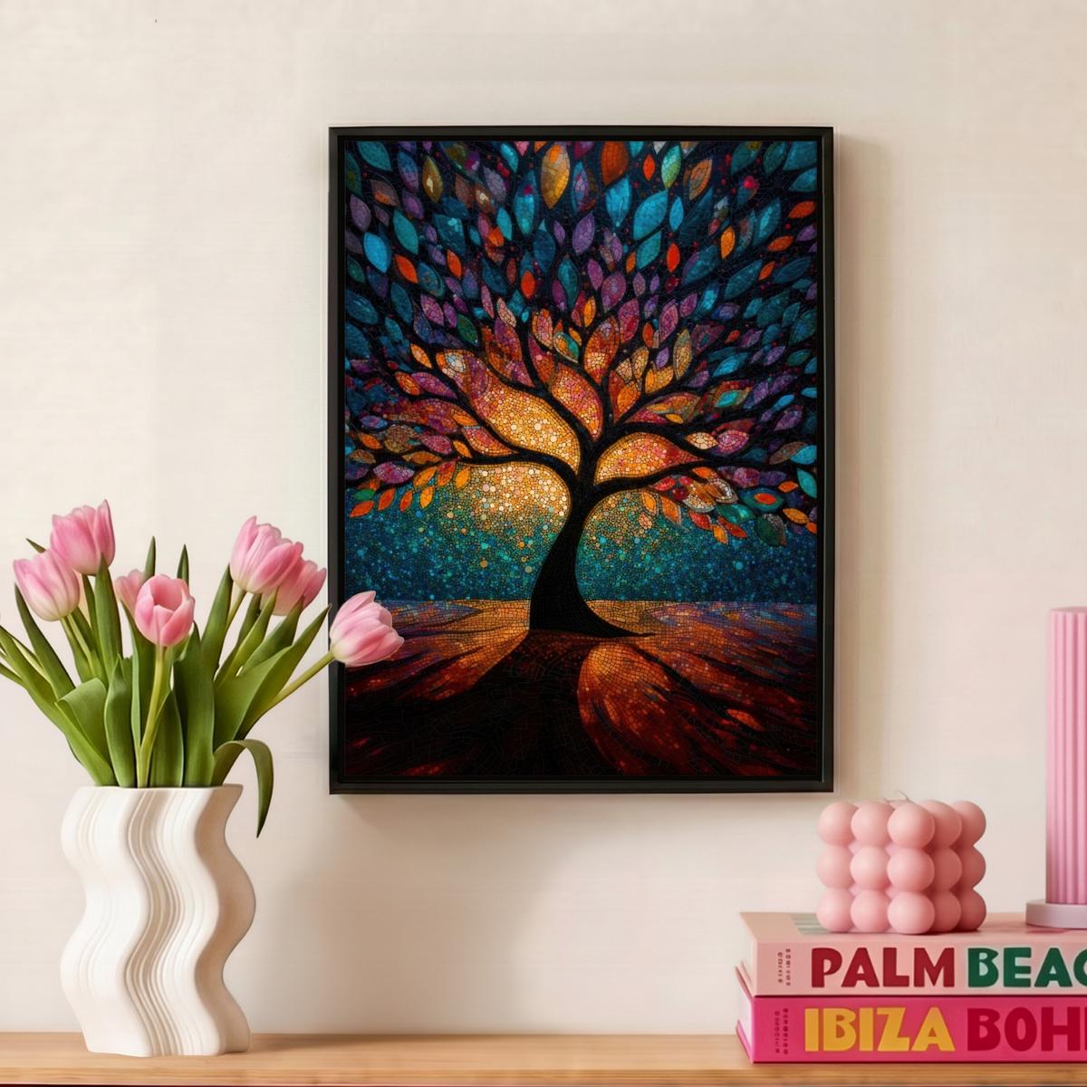 LEINWAND Bilder mit Rahmen - Mosaik - Bunt - Baum - Äste - 30x40 - Multicolor, Textil (30/40cm) - MuchoWow