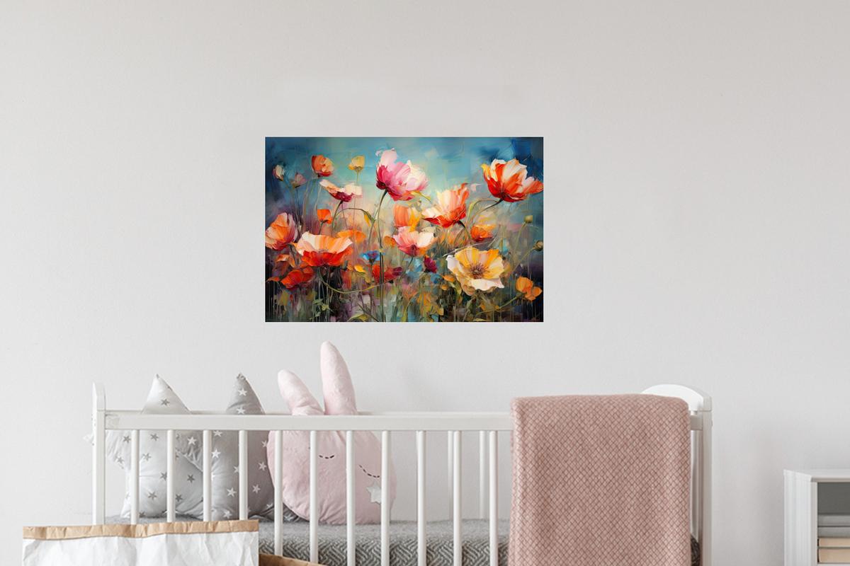 WANDTATTOO Blumen - Aquarell - Kunst - Botanisch - Natur Deko Wohnzimmer 60x40 cm - Orange, Kunststoff (60/40/0.1cm) - MuchoWow