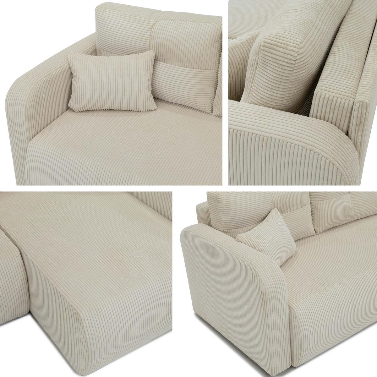 ECKSOFA Viena Cord, Seite: Links - Silberfarben/Grau, Holz/Kunststoff (234/145cm) - MIRJAN24