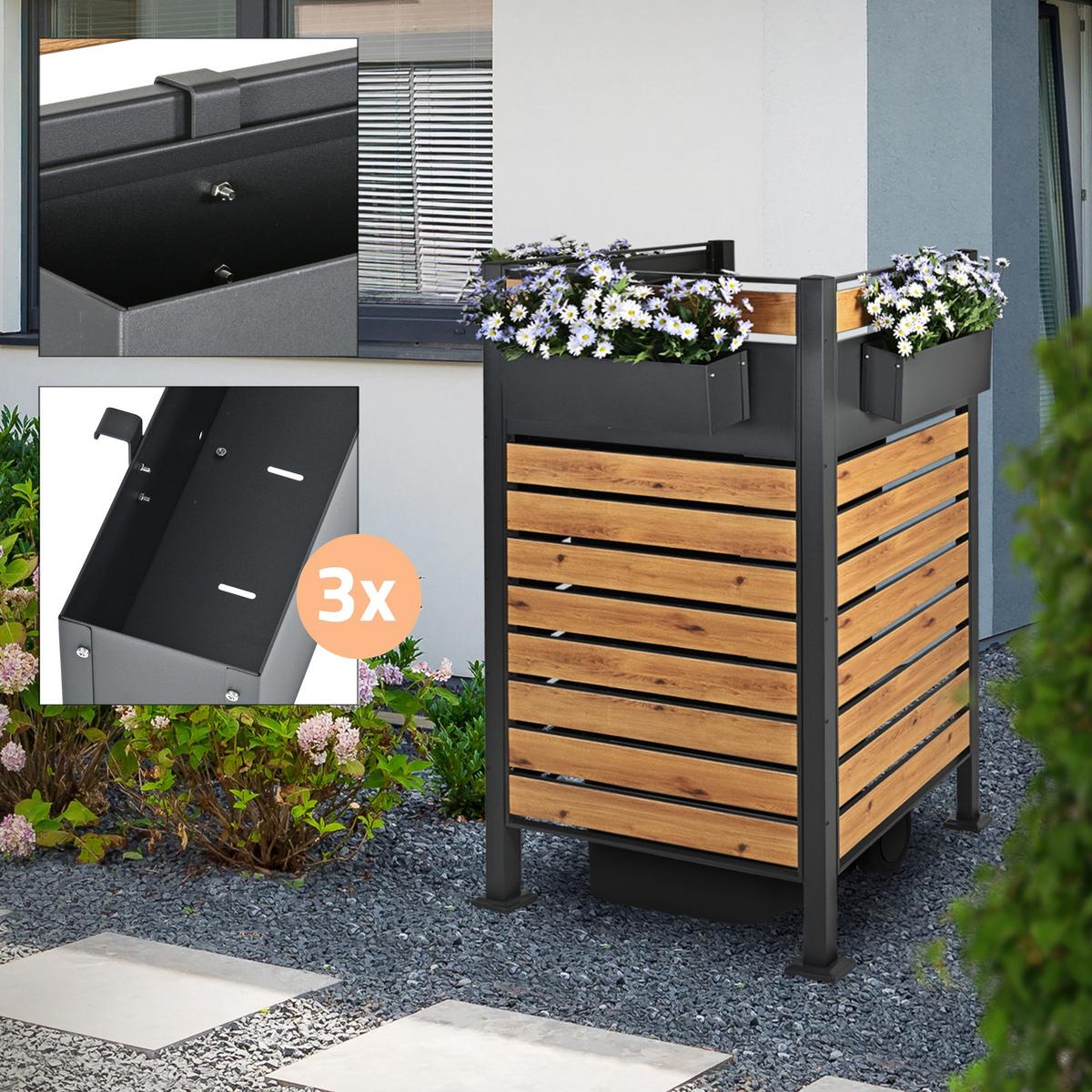 MÜLLTONNENZAUN 1er Anthrazit-Holzoptik - Anthrazit/Braun, Metall (11/150/86cm) - ML-DESIGN