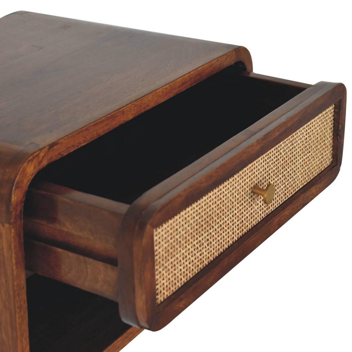 WANDNACHTTISCH, offen geflochten, 1 Schublade und offenes Fach, Braun - Messingfarben/Braun, Holz/Metall (45/25/32cm) - Artisan Furniture