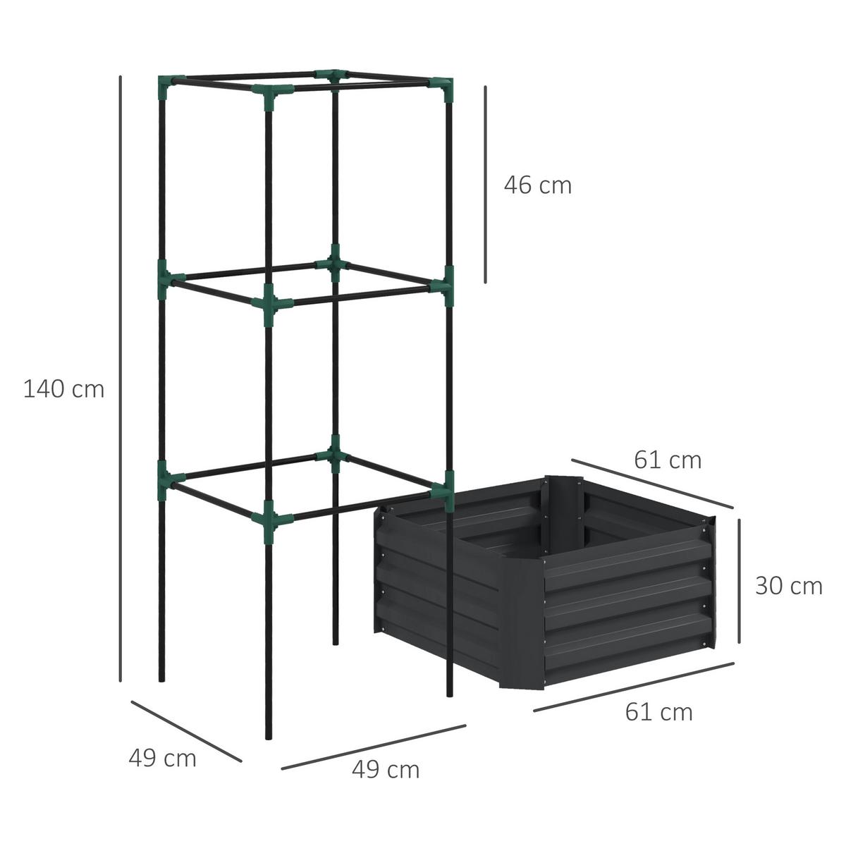 HOCHBEET mit Rankhilfe offenem Boden, Gemüsebeet für Garten - Dunkelgrau, Metall (61/140/61cm) - Outsunny