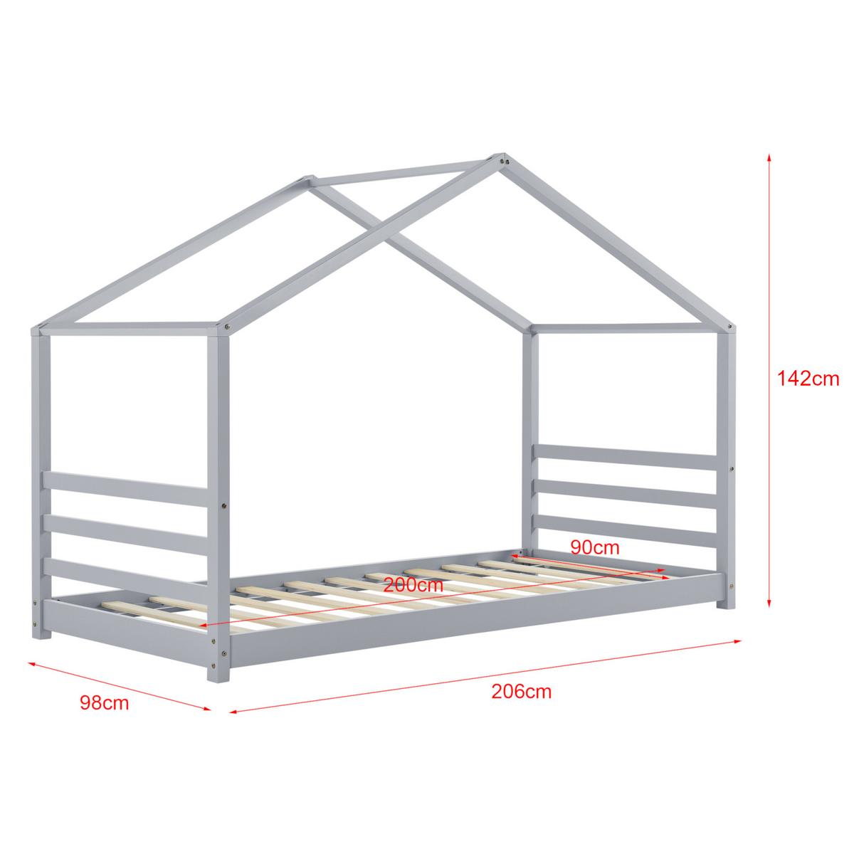 HAUSBETT Vardø mit Matratze - Grau, Holz/Textil (90/200cm) - [en.casa]