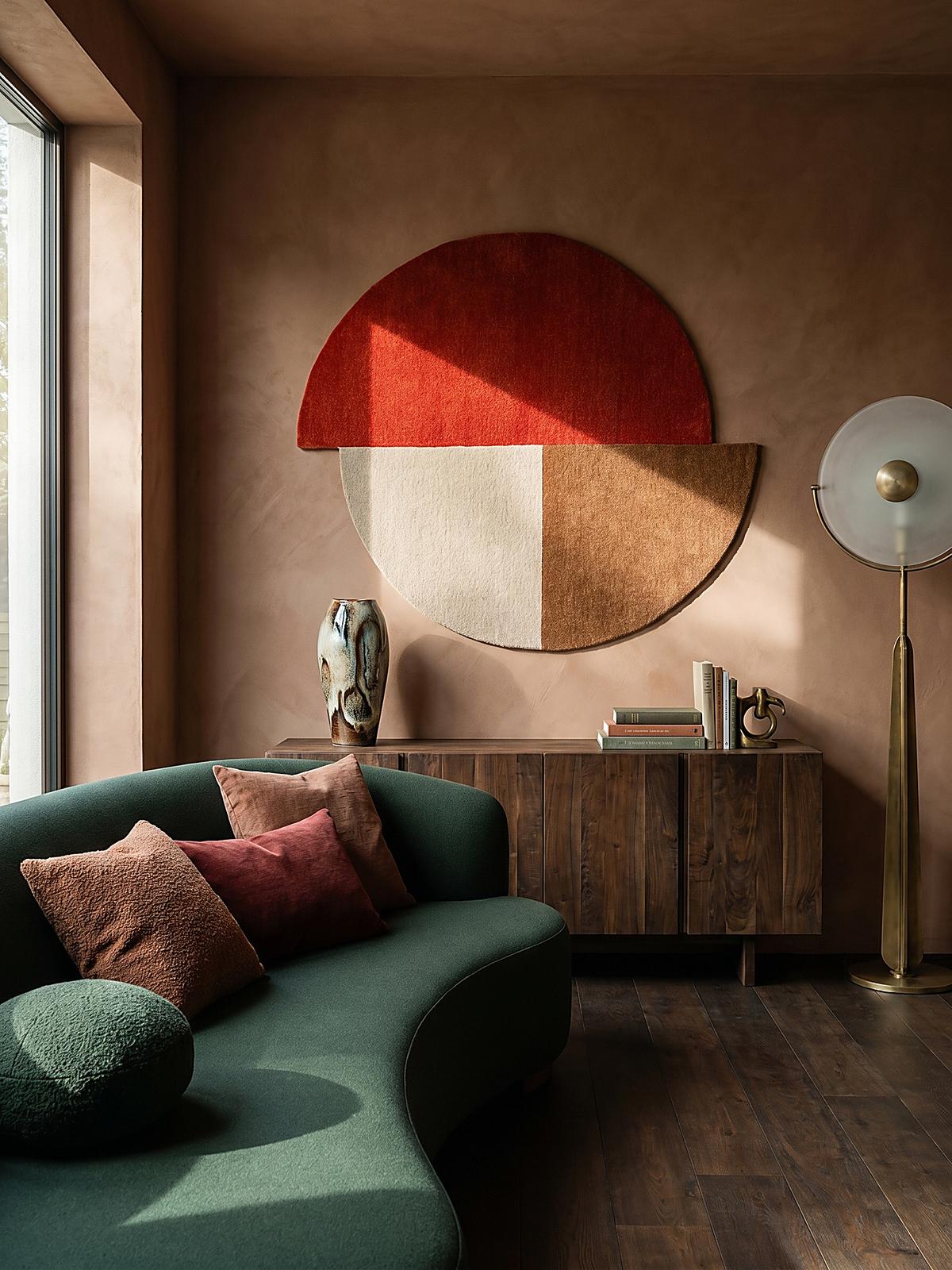 WOLLTEPPICH HALLEIN, geometrisch, Rot-Beige, Ø 200 cm - Rot, Textil (200/200cm) - KADIMA DESIGN