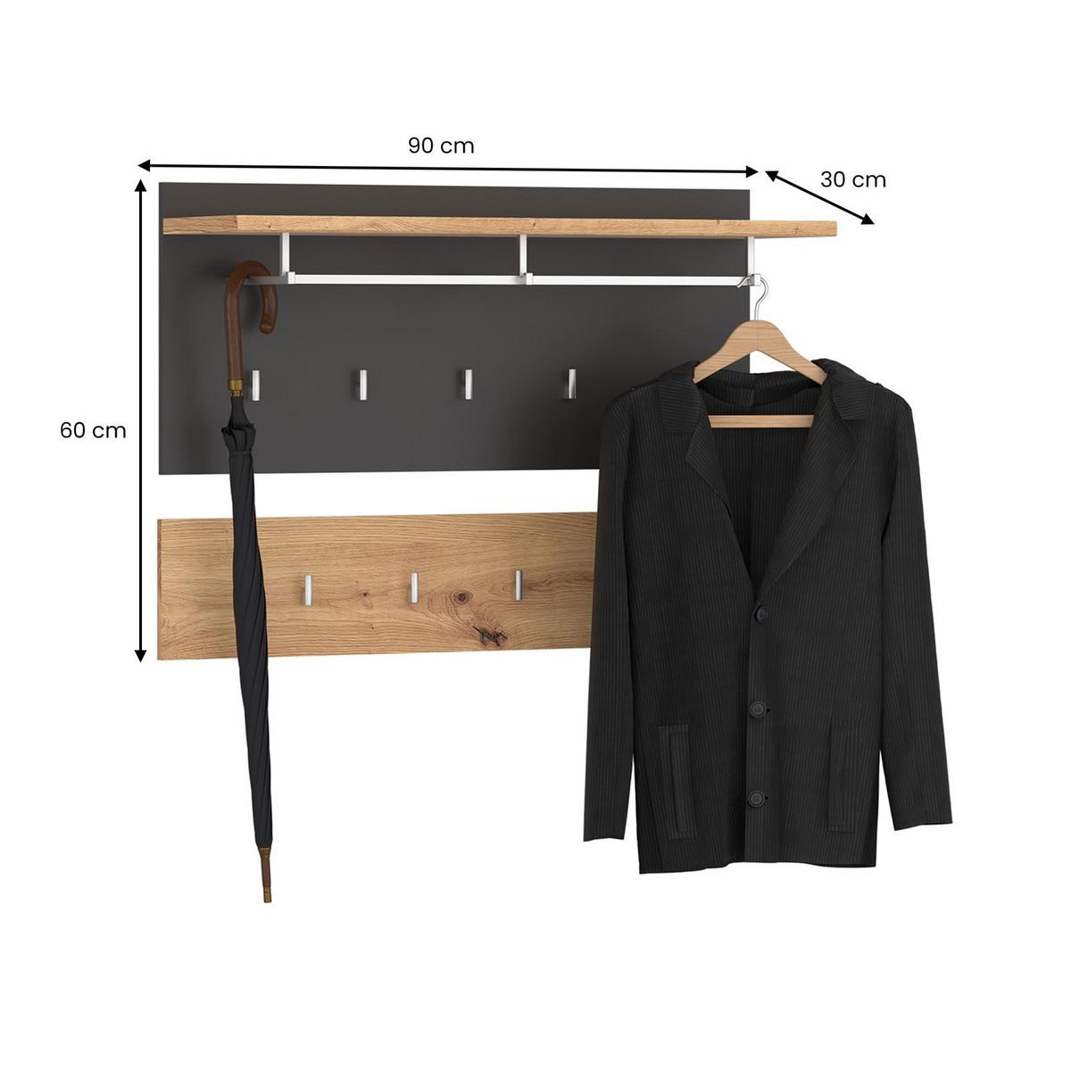 WANDGARDEROBE BILBAO dunkelgrau, Artisan Eiche - Dunkelgrau, Holzwerkstoff (90/60/30cm) - CARO-Möbel