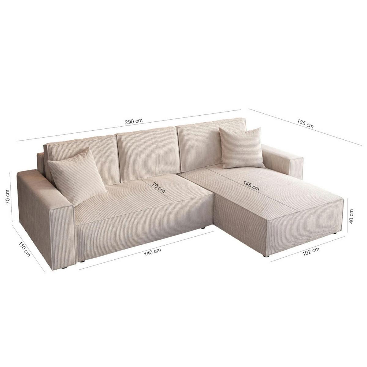 ECKSOFA Parys mit Schlaffunktion und universeller Ottomane, beige - Beige/Schwarz, Kunststoff/Textil (290/185cm) - Beautysofa