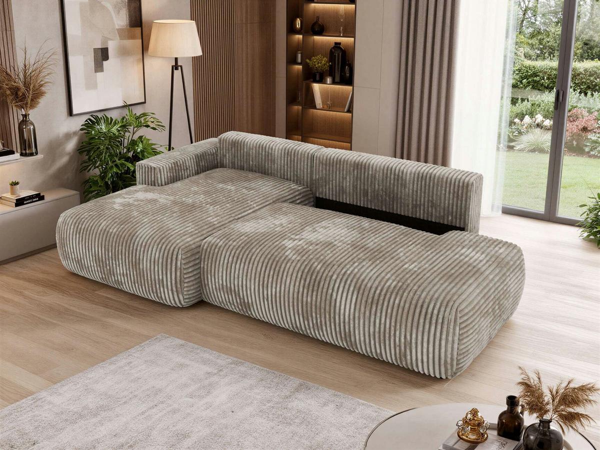 ECKSOFA TAREN L Hellbraun Cord - Links - Hellbraun/Schwarz, Kunststoff/Textil (170/292cm) - MKS