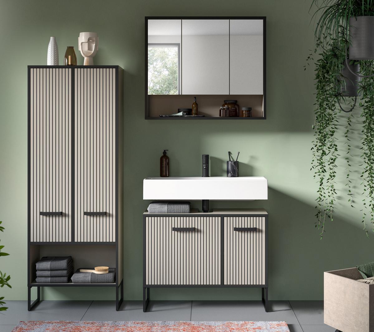 WASCHBECKENUNTERSCHRANK schwarz, sand 80 cm mit Soft-Close - Sandfarben/Schwarz, Holzwerkstoff/Metall (80/63/36cm) - Inn.Furn