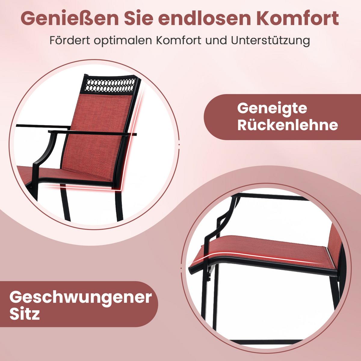 GARTENSTÜHLE Rot(2er-Set) - Rot, Metall (66/114/62cm) - COSTWAY